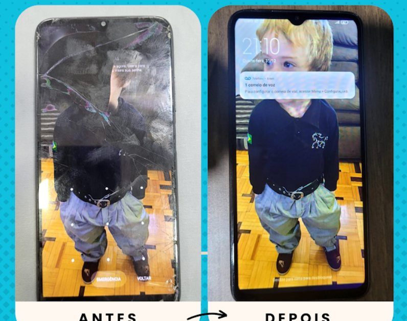 Troca de tela antes e depois na SH Tech