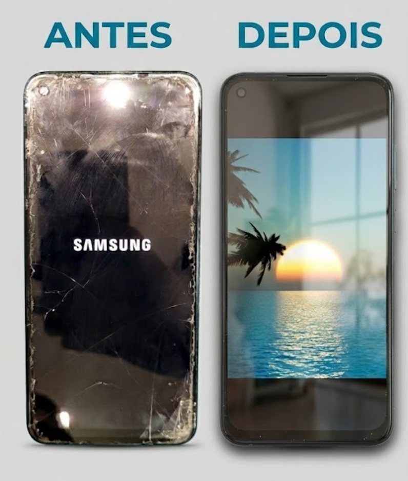 Samsung Galaxy antes e depois da troca de tela